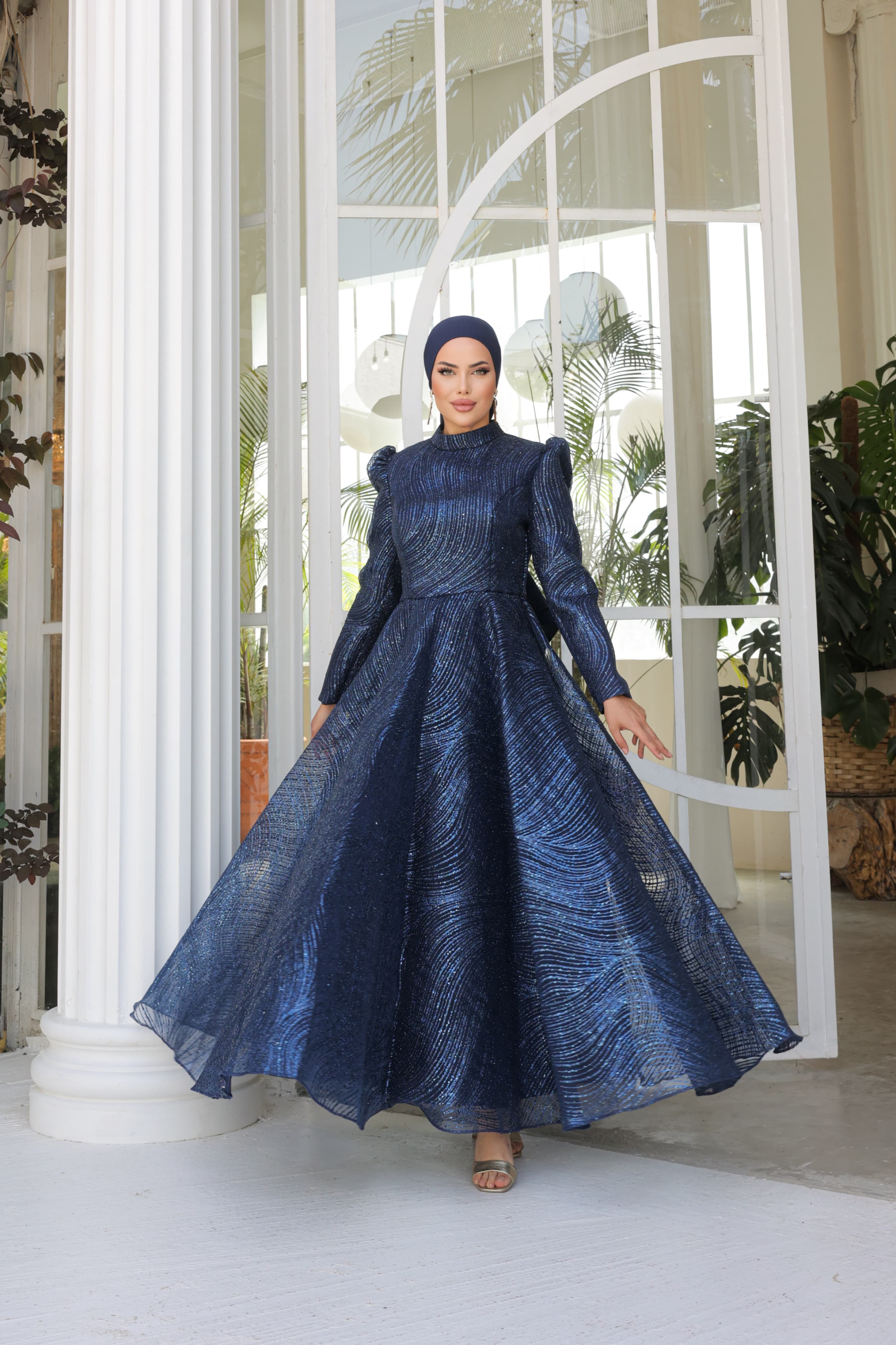 Embroidered Puffy Gown 8193 - Navy Blue