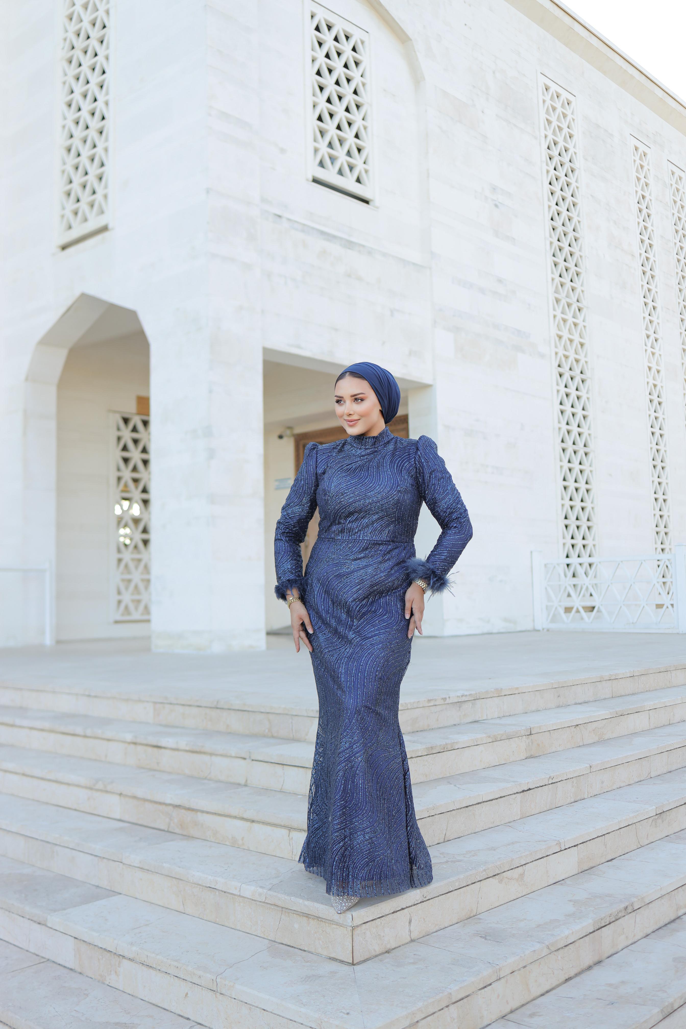 Plus Size Embroidered Fabric Gown 7826-B - Navy Blue