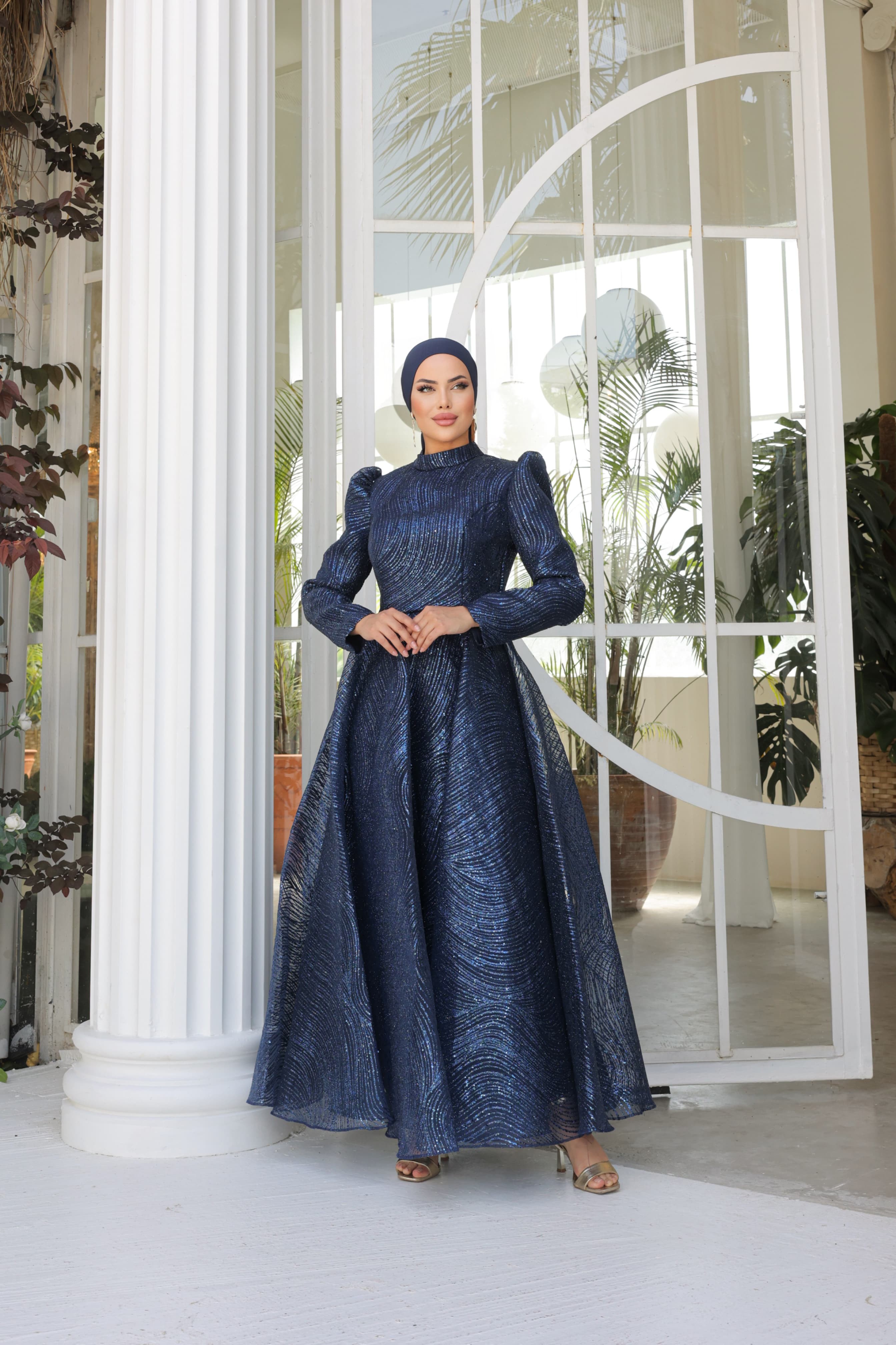 Embroidered Puffy Gown 8193 - Navy Blue