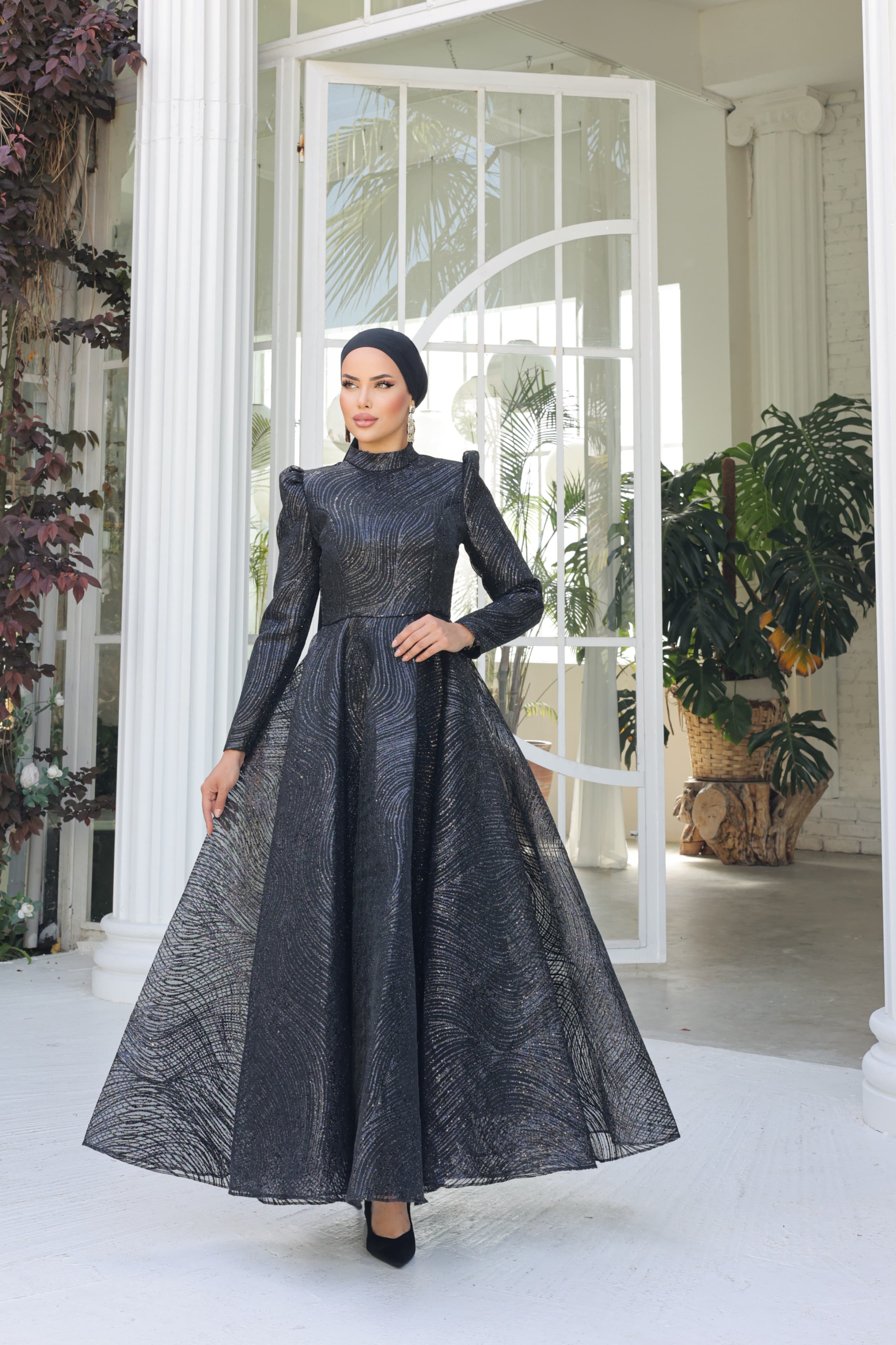 Embroidered Puffy Gown 8193 - Black