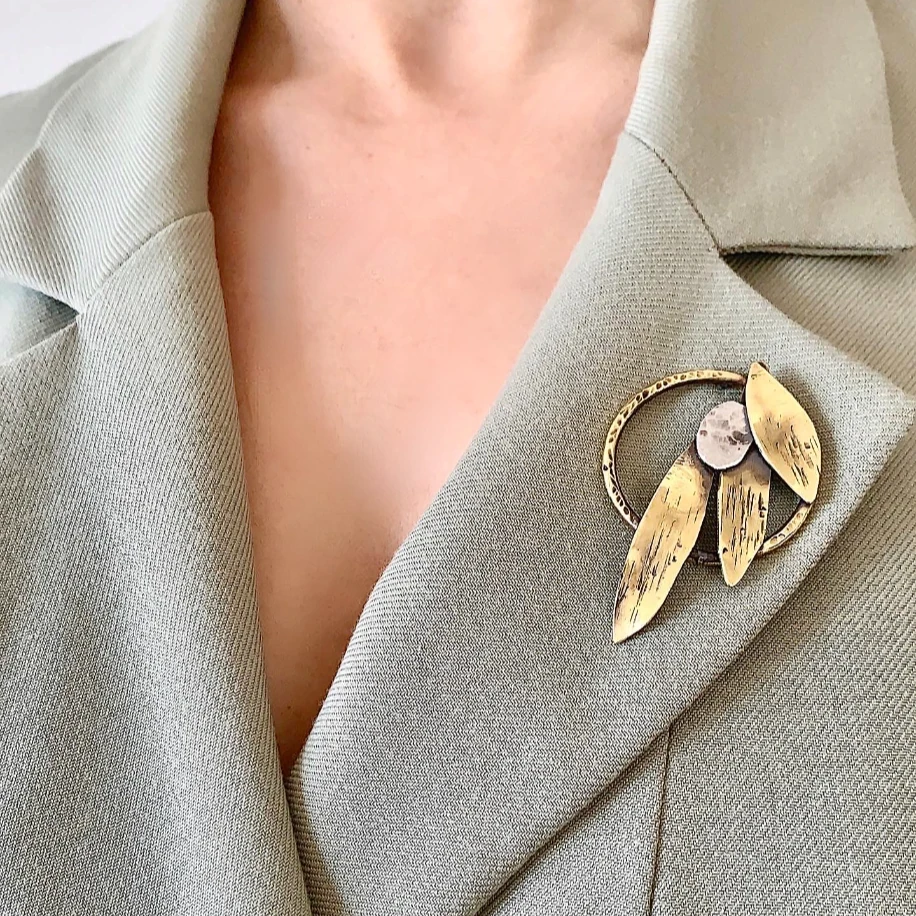 Zeytin Dalı - Gümüş Zeytinli Broş