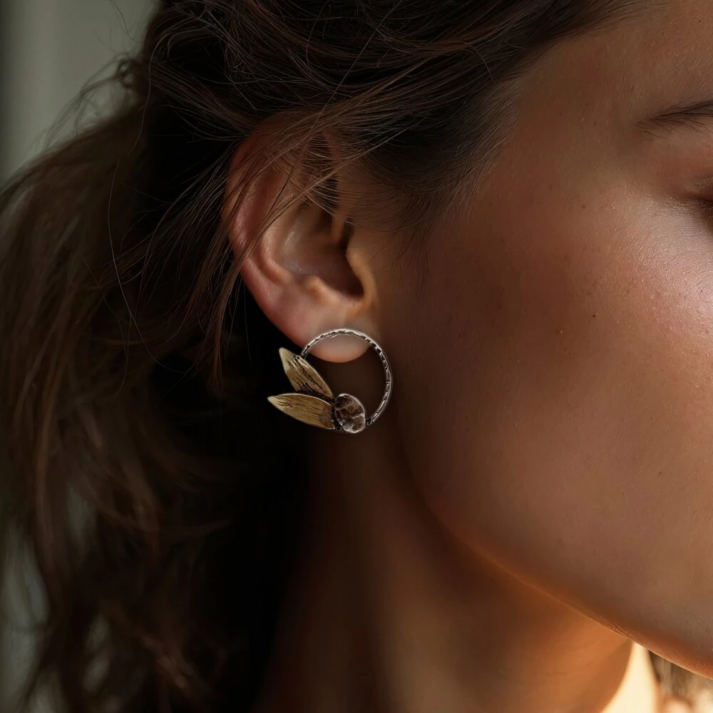 Zeytin Dalı - Gümüş Halkalı Küpe