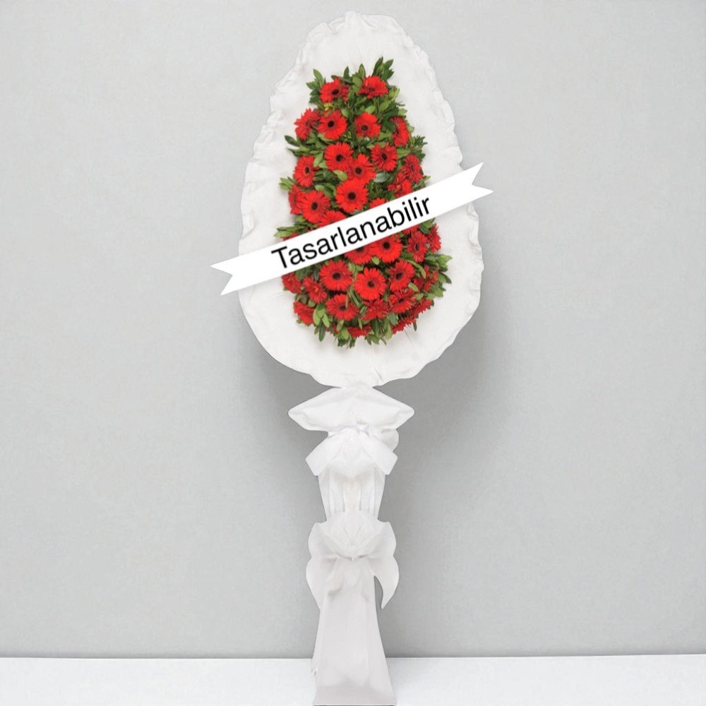 Büyük Kırmızı Gerbera Çiçekli Çelenk