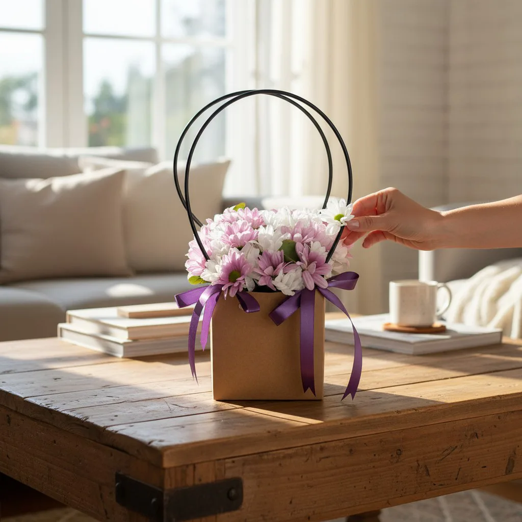 Kraft Taşıma Çantasında Pembe & Beyaz Papatyalar