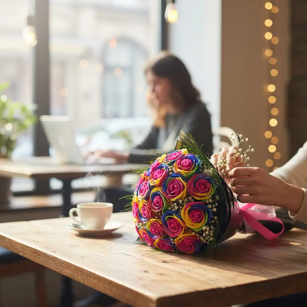 Gökkuşağı Yapay Gül Buketi