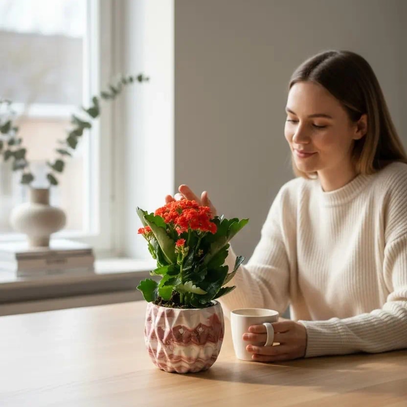 Renkli Beton Saksıda Turuncu Kalanşo