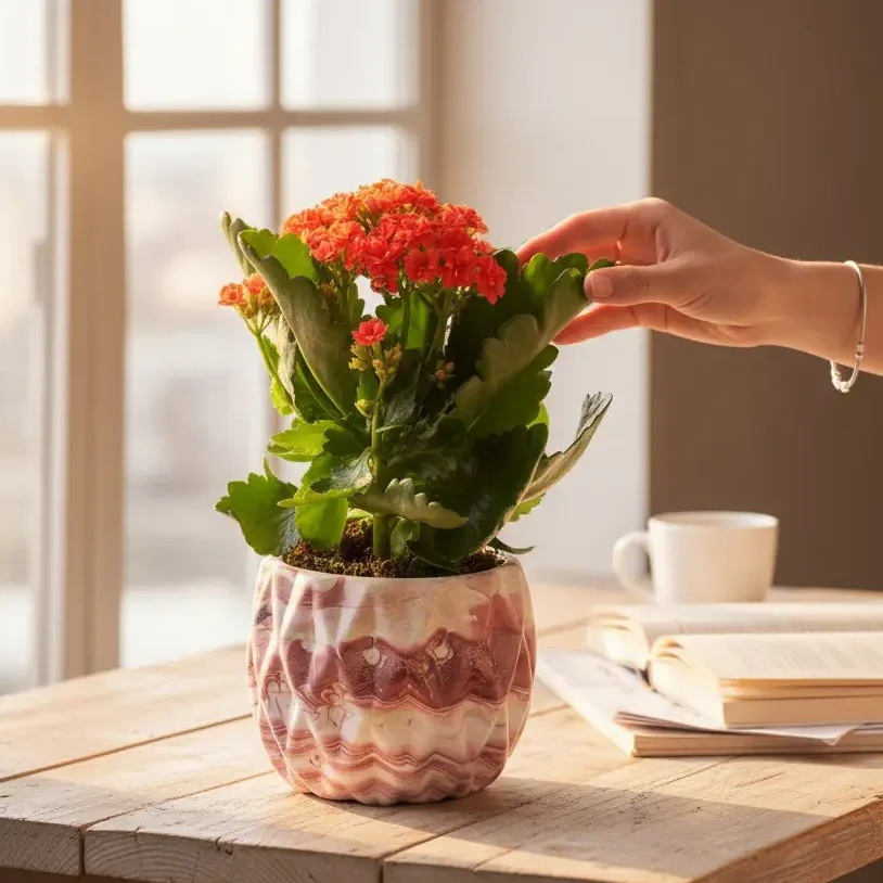 Renkli Beton Saksıda Turuncu Kalanşo