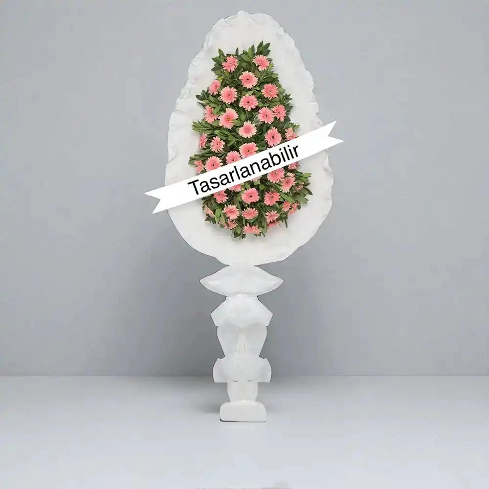 Büyük Pembe Gerbera Çiçekli Çelenk