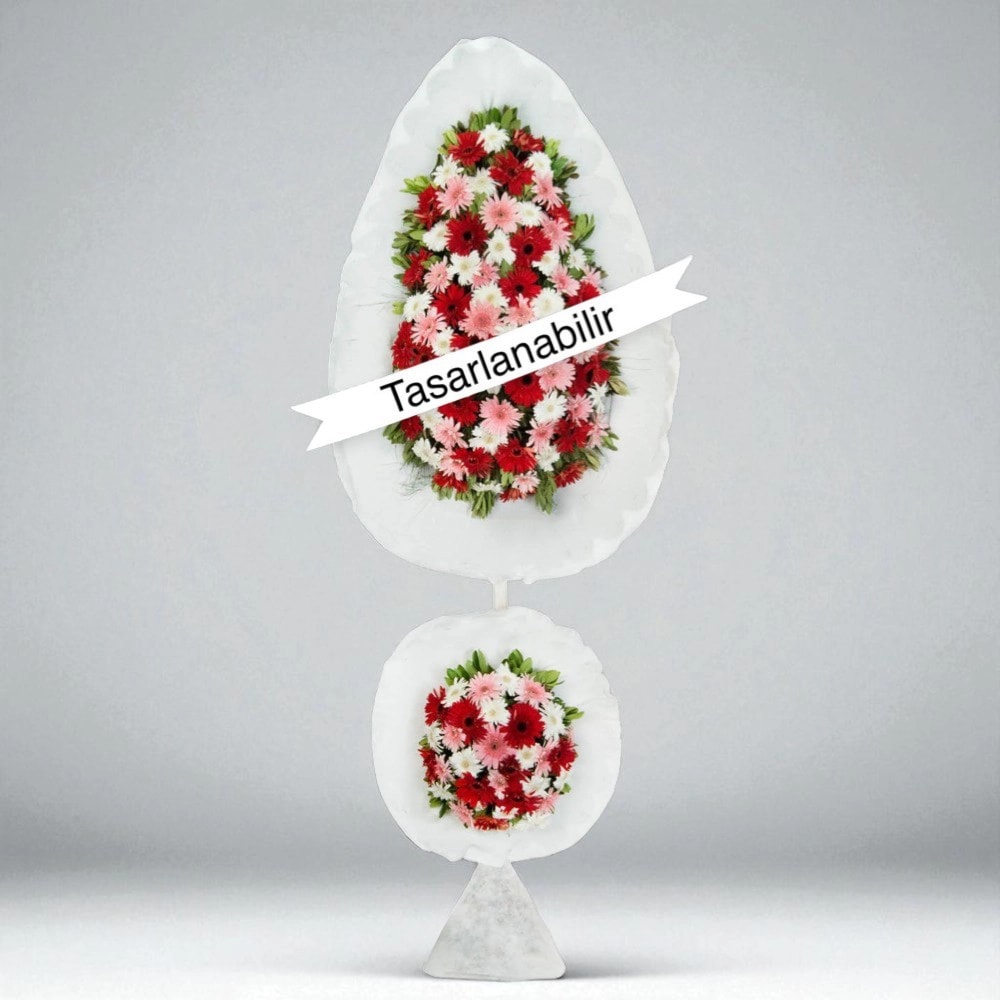 Büyük Karışık Gerbera Çiçekli Çelenk - Çift Katlı