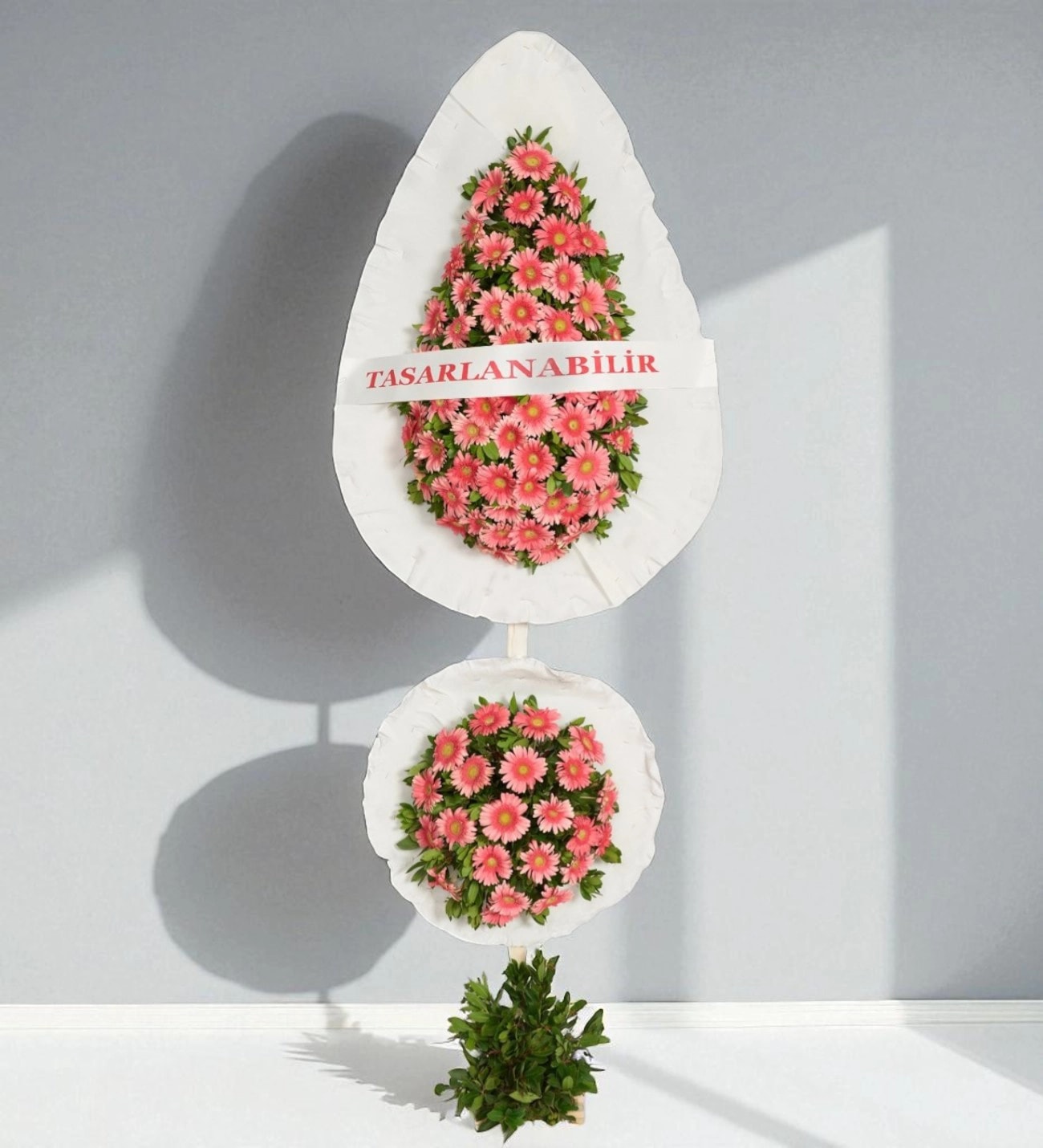 Büyük Pembe Gerbera Çiçekli Çelenk - Çift Katlı