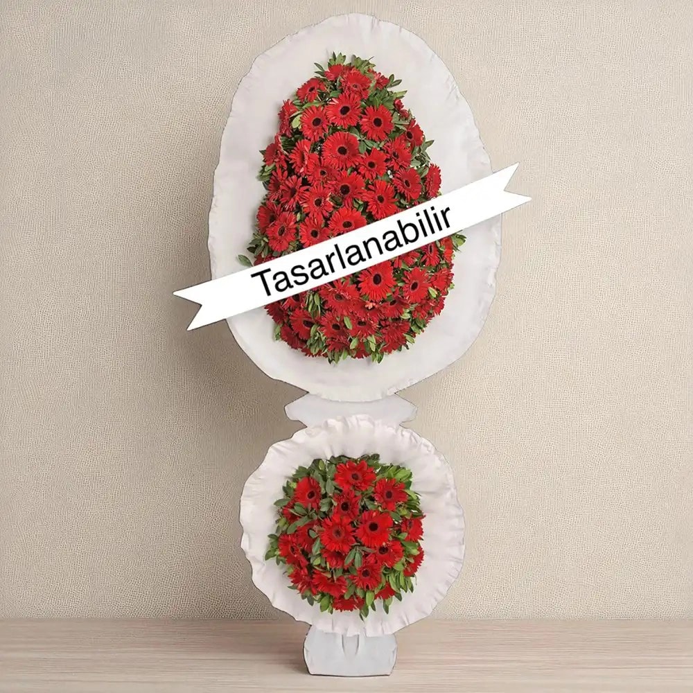 Büyük Kırmızı Gerbera Çiçekli Çelenk - Çift Katlı