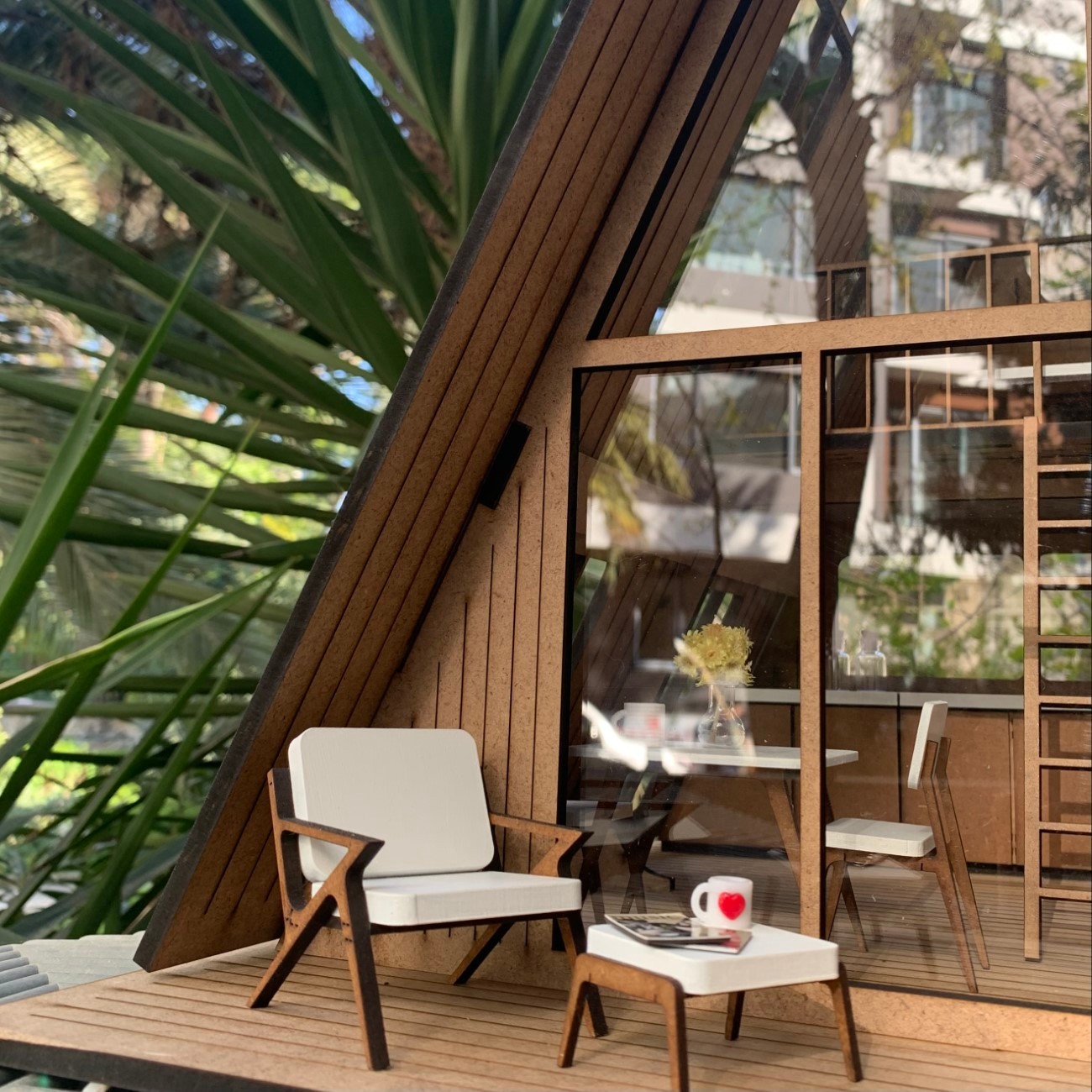 Mobilyalı Ahşap Oyun Evi - Yetişkinler İçin 1:12 Ölçek Modern Dollhouse