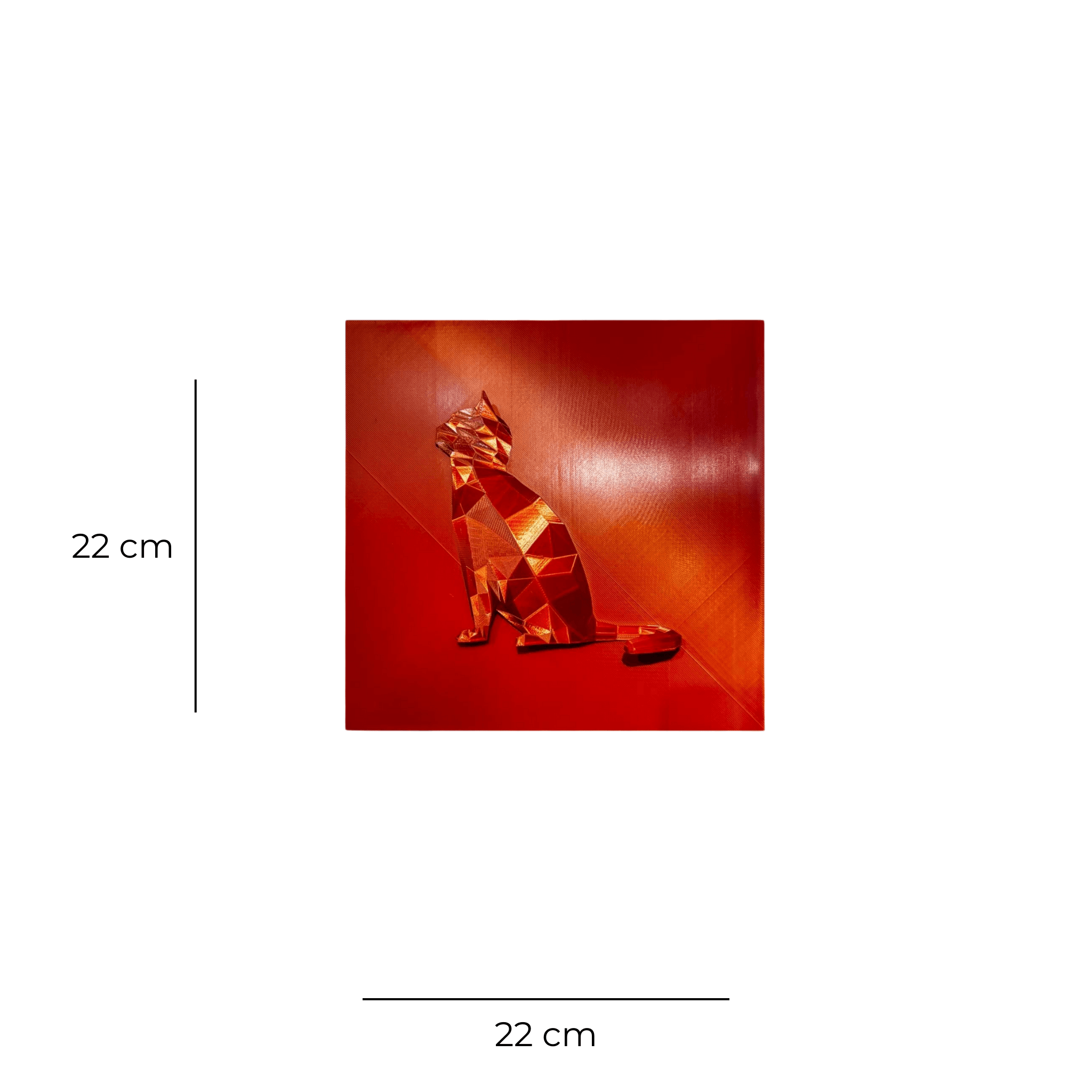 3D Poligonal Kedi Duvar Tablosu – Kırmızı