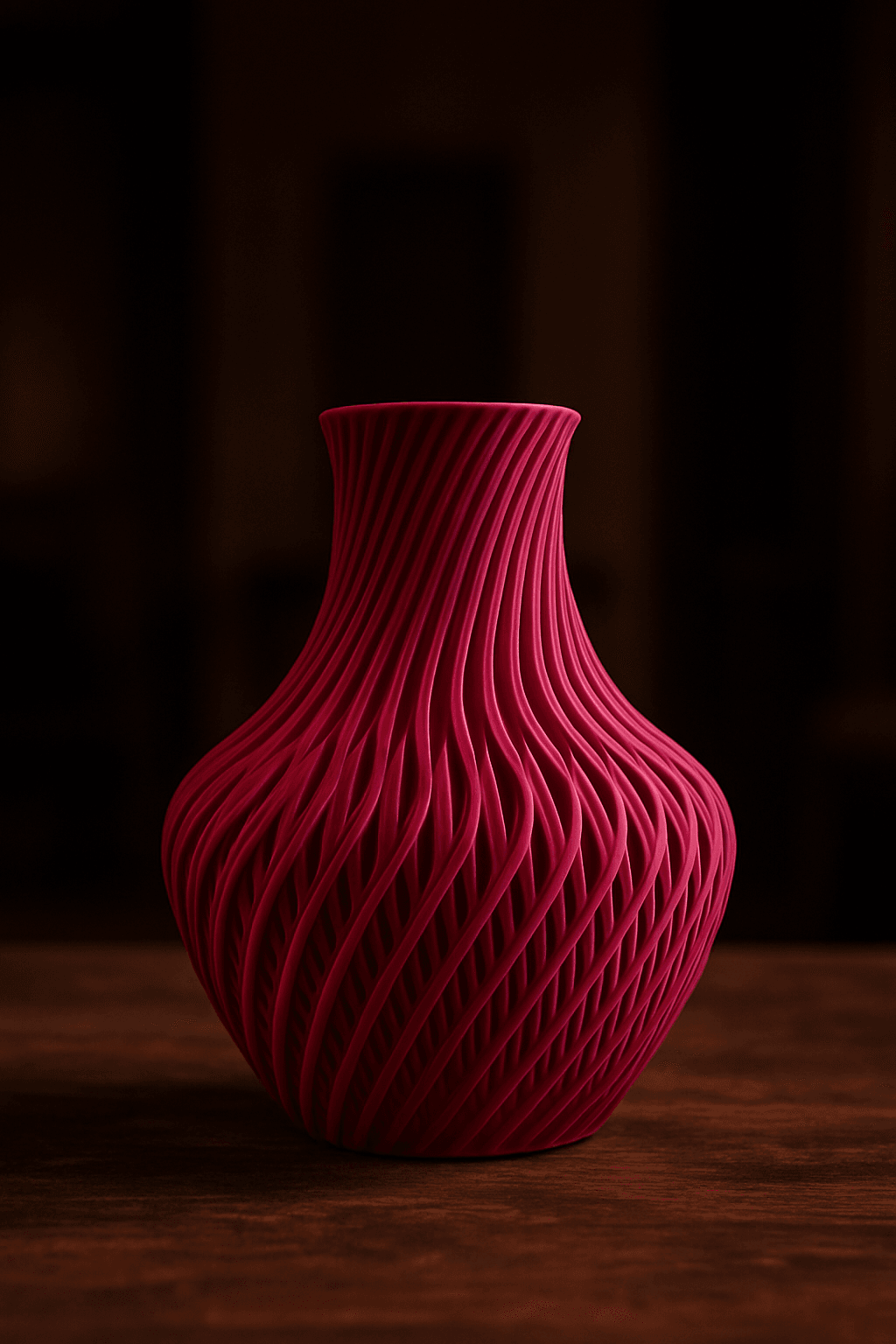 3D Dalga Desenli Modern Vazo – Bordo