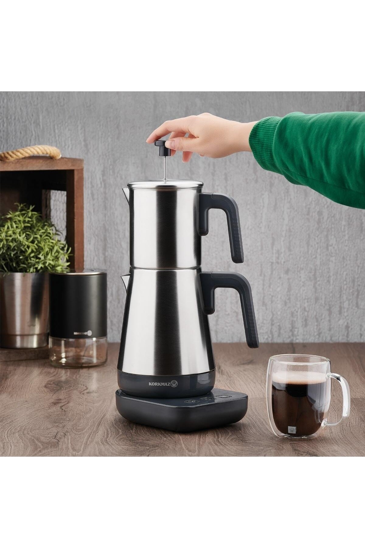 A850-01 Moderna Elektrikli Çay Makinesi French Press Özellikli Gri