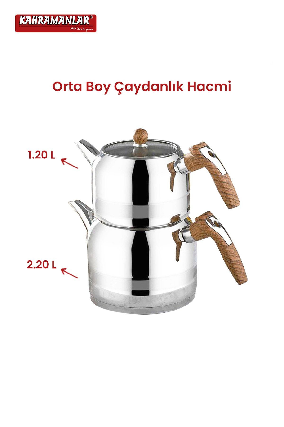 Yağmur Ahşap Renk Saplı Orta Boy Çaydanlık Takımı