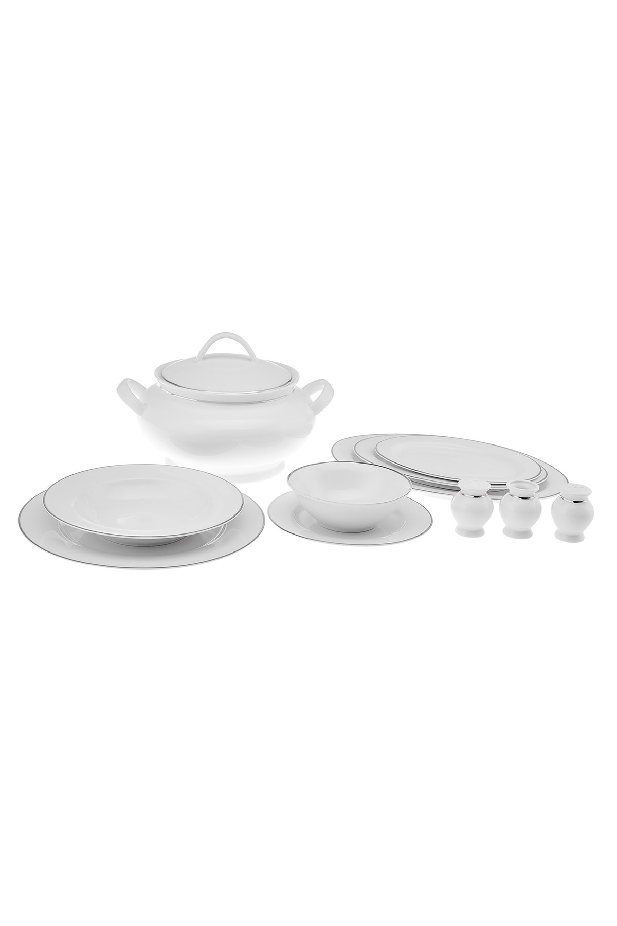 New Marly Porselen 60 Parça 12 Kişilik Yuvarlak Yemek Takımı Platin