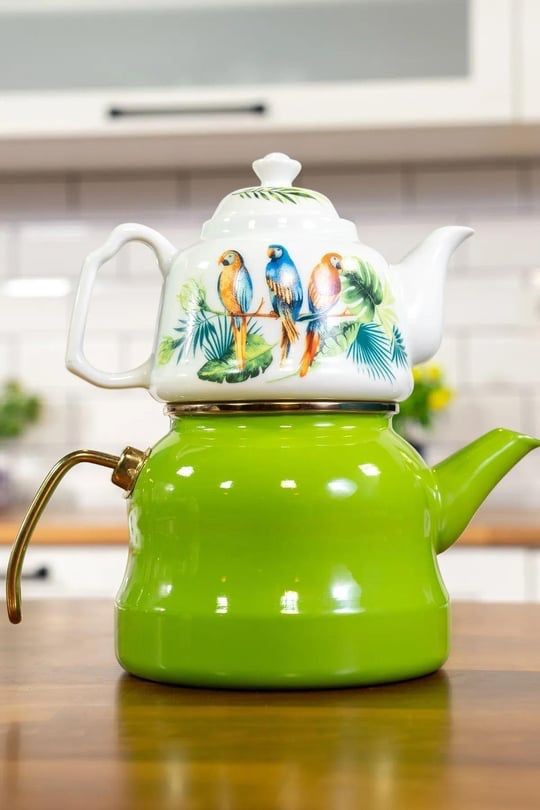 Royal Açık Yeşil Emaye Çaydanlık (Parrot)