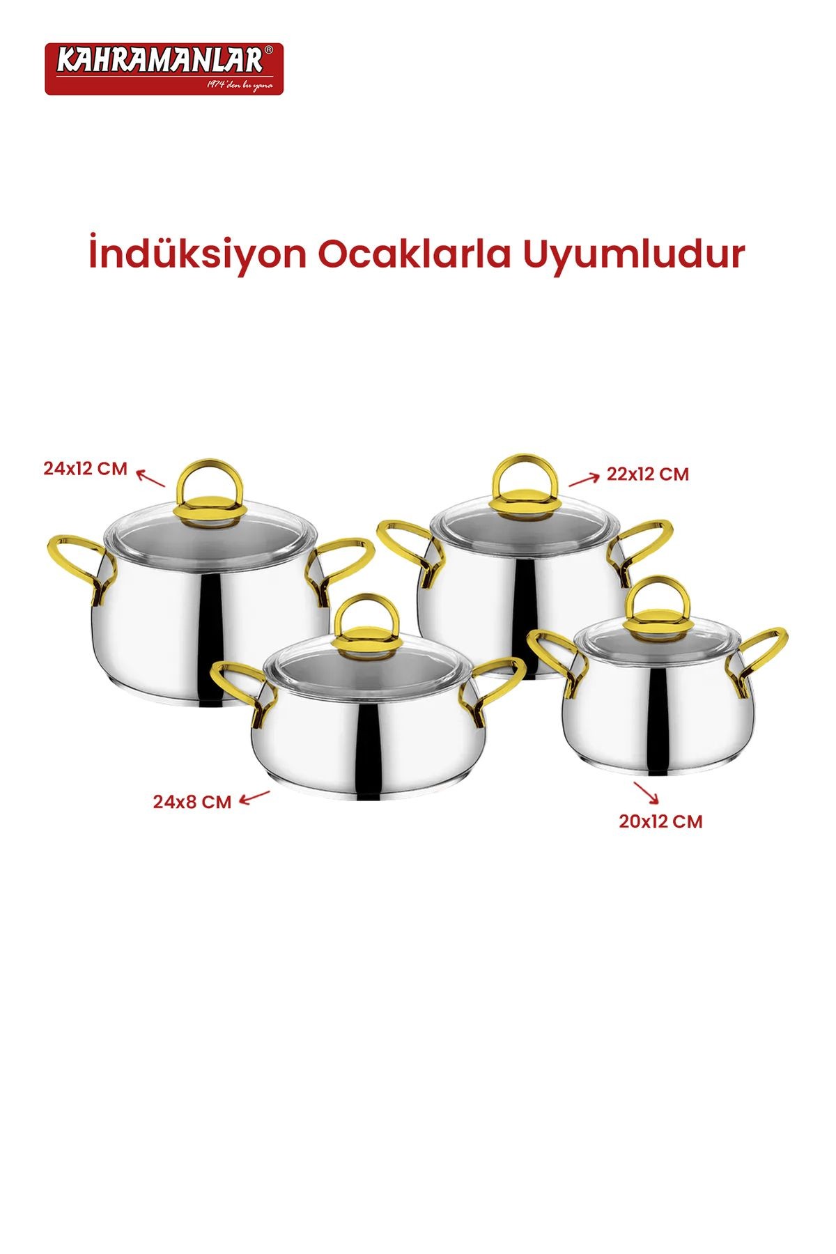 Akasya Indüksiyon Tabanlı 8 Parça Gold Tencere Seti