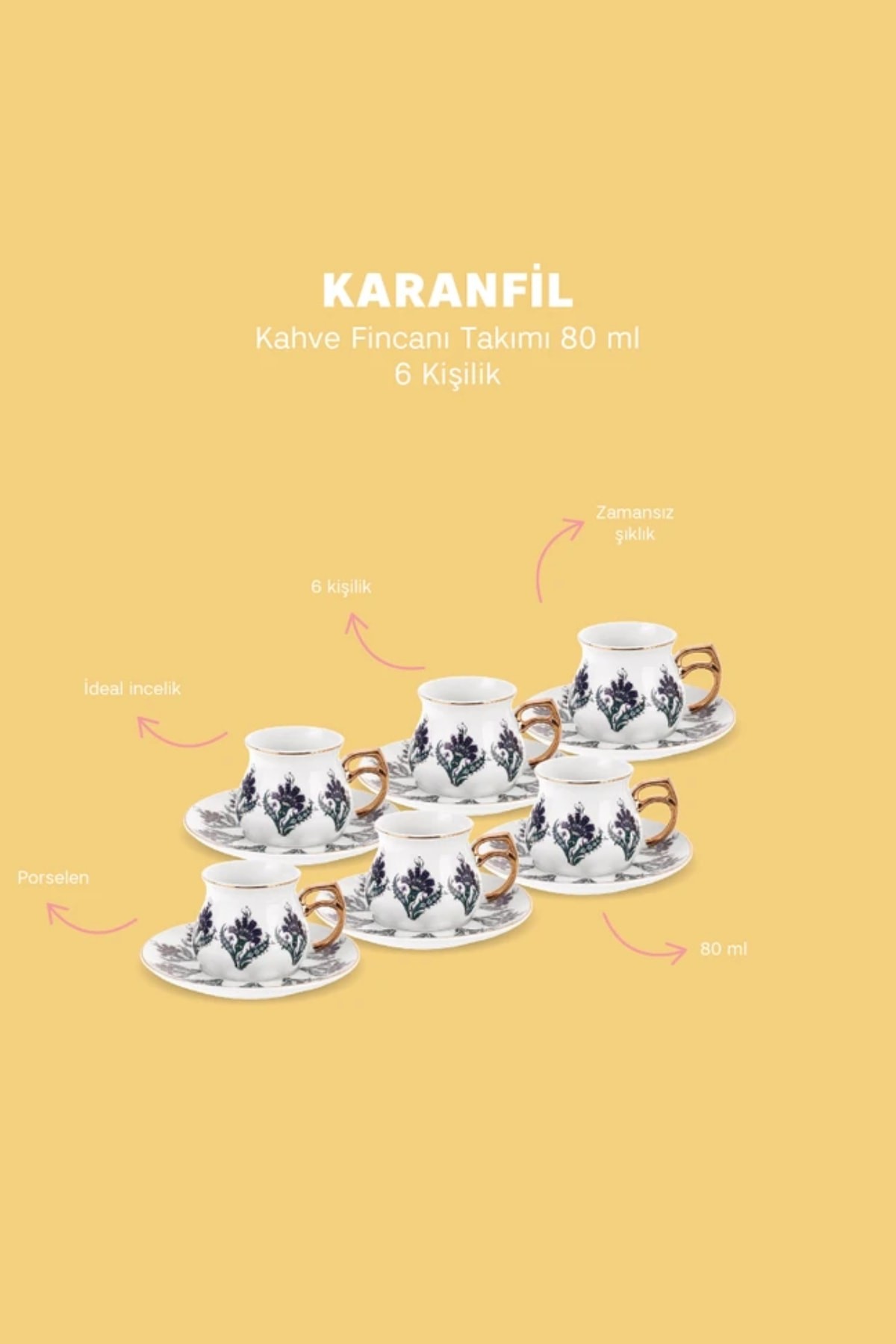 Karanfil 6 Kişilik Kahve Fincanı Takımı 80 ml