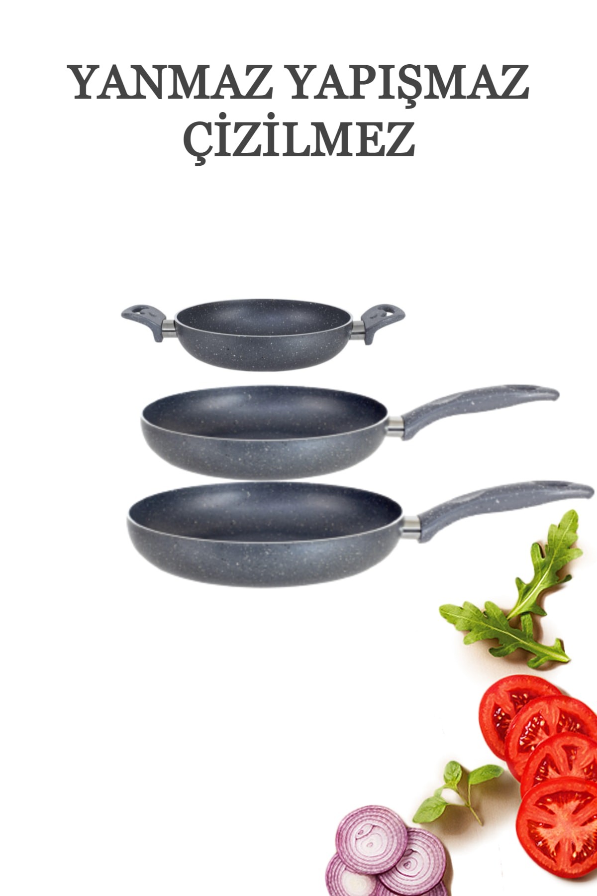 Granit Tava 22 - 26 Cm & Çift Kulp Omlet 20 Cm 3'Lü Set