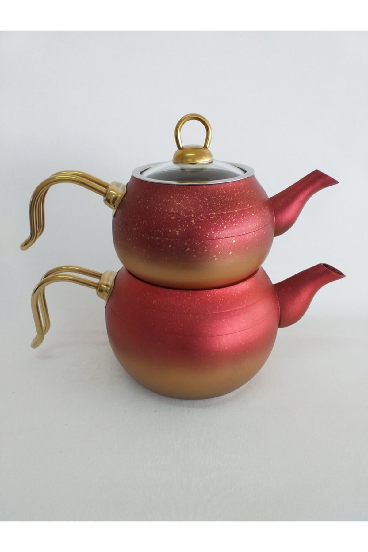 Starducks Alaaddin Kırmızı Gold Metal Kulplu Çaydanlık