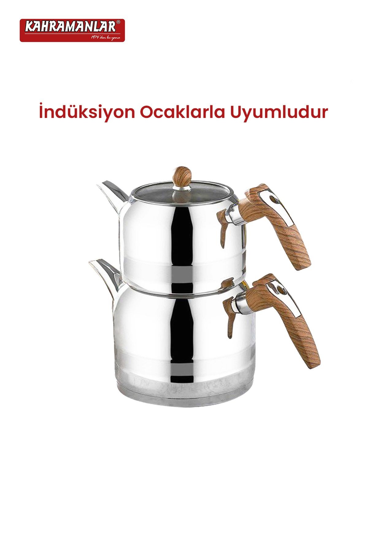 Yağmur Ahşap Renk Saplı Orta Boy Çaydanlık Takımı
