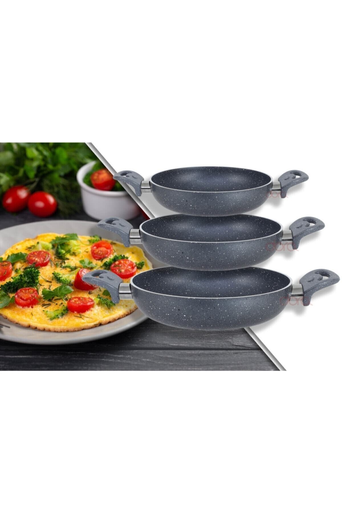 Granitta 18-20-22cm Çift Kulp Gri Granit 3 Lü Omlet/sahan Tava Seti