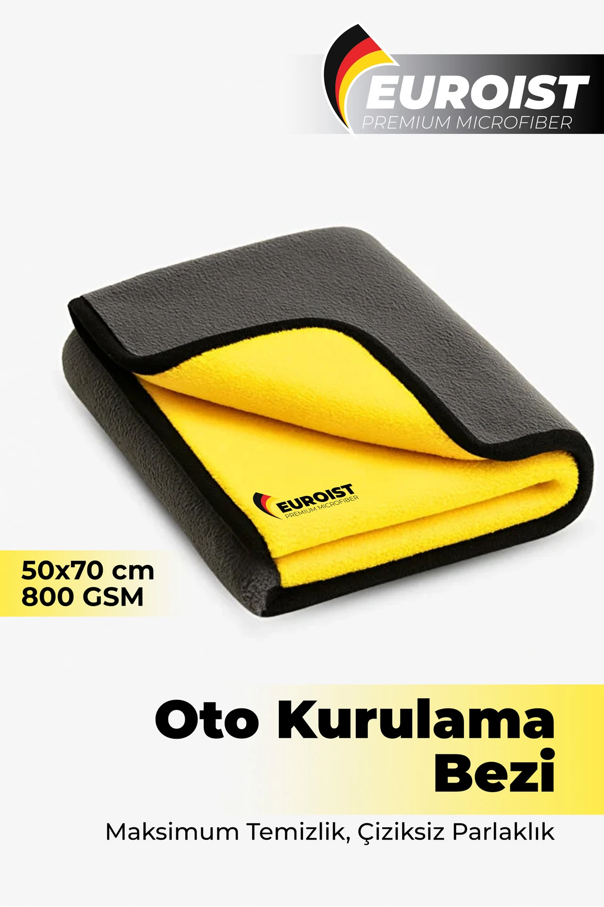 800 GSM Mikrofiber Araba Kurulama Bezi, Oto Kurulama Havlusu, Çift Katlı Havlu, 50x70 cm, 1 Adet