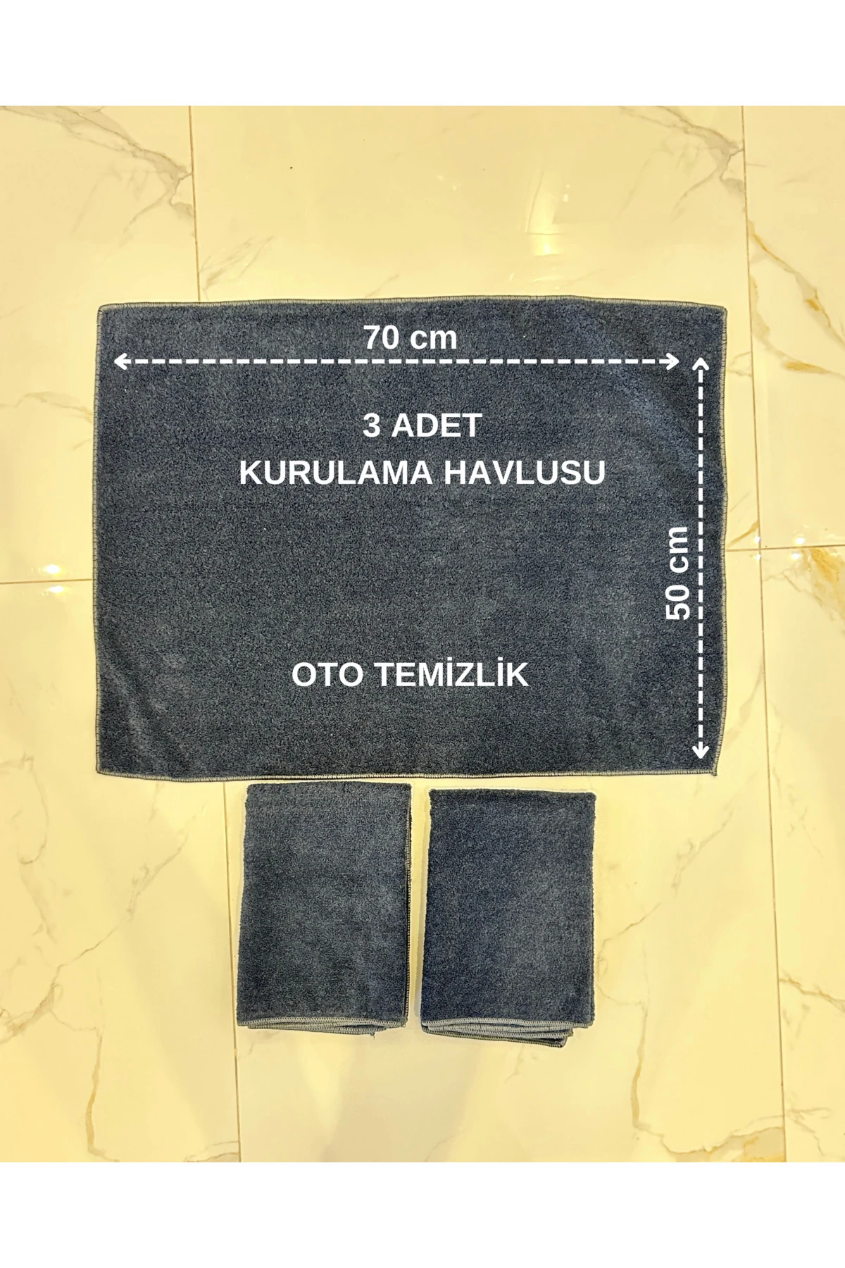 (3 ADET) Mikrofiber Araba Kurulama Bezi, Oto Kurulama Havlusu, Temizlik Havlu, 440 Gsm, 70x50 Cm