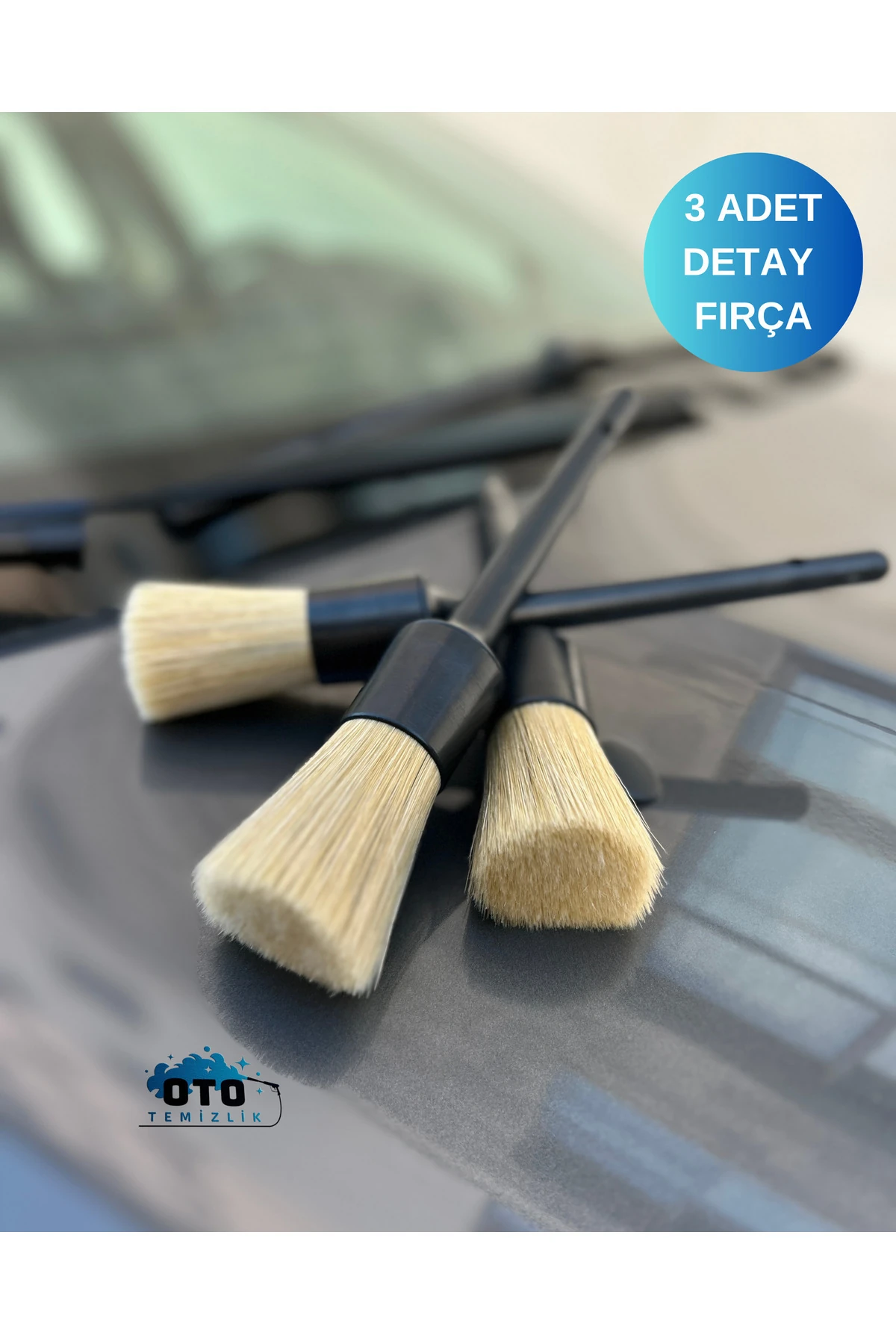 Araba Detay Temizlik Fırçası 3'lü Set - Premium Seri, Yumuşak ve Hassas Kıllar Uyumlu