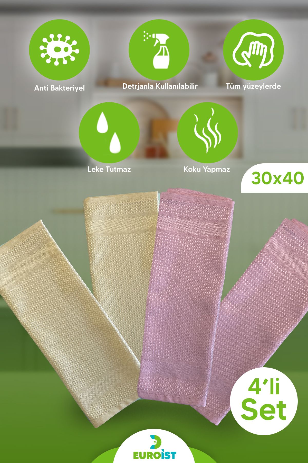 (4 ADET) Mikrofiber Temizlik Bezi - Cam, Ayna, Mutfak, Banyo, Araç Genel Temizlik Bezi - 30x40 Cm