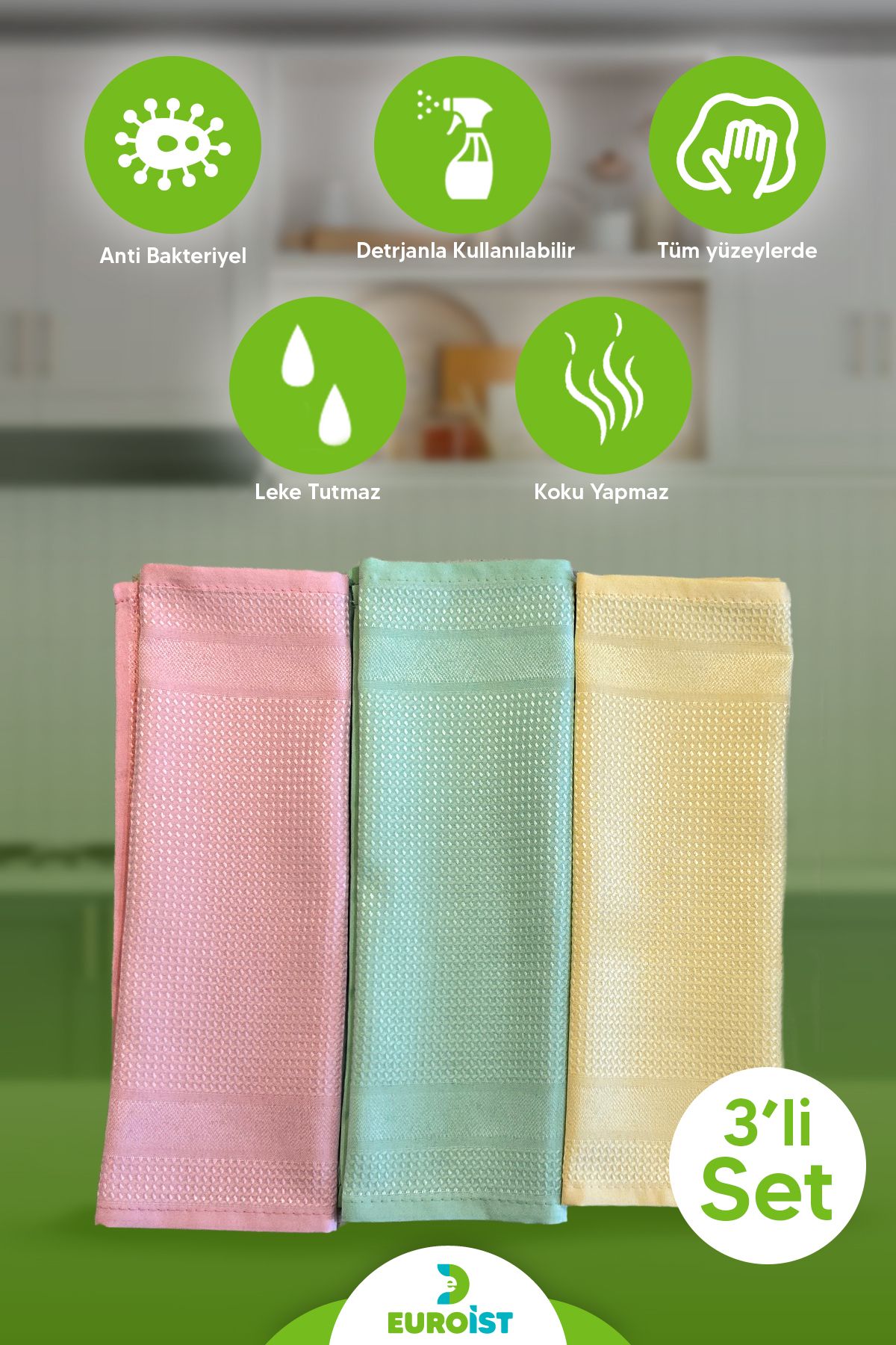 3'lü Mikrofiber Temizlik Bezi - Cam, Ayna, Mutfak, Banyo, Araç Genel Temizlik Bezi - 30x40 CM