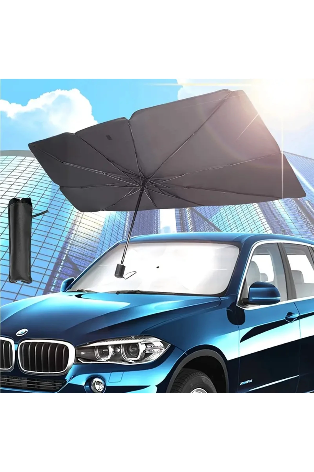 Katlanabilir Araba Ön Cam Güneşlik Şemsiye, Oto Güneşlik, 140x79 cm UV Koruyucu