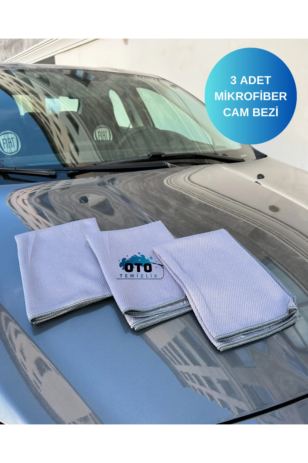 Mikrofiber Cam Bezi - Araba Cam Bezi, Oto Cam Bezi, Temizlik Bezi, 3 ADET - 50x70 CM