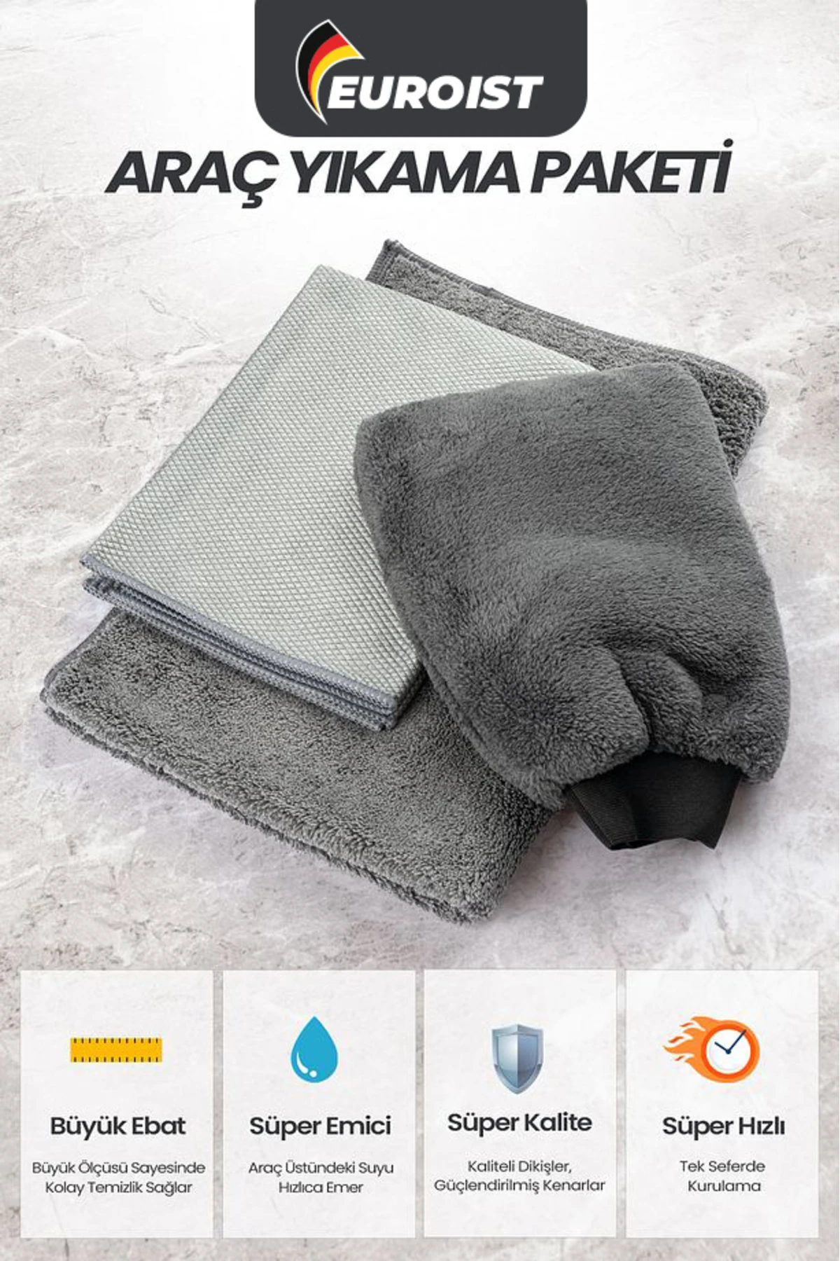 Mikrofiber Oto Temizlik Seti | Araç Kurulama Havlusu, Cam Bezi ve Araba Yıkama Eldiveni