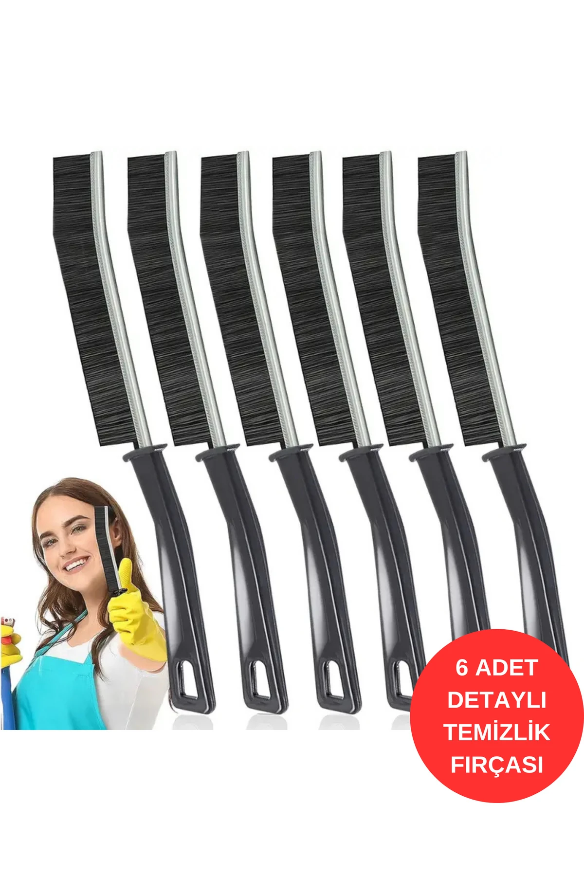 6 ADET Çok Amaçlı İnce Temizlik Fırçası - Derz, Banyo, Mutfak, Lavabo ve Detay Temizlik Fırçası
