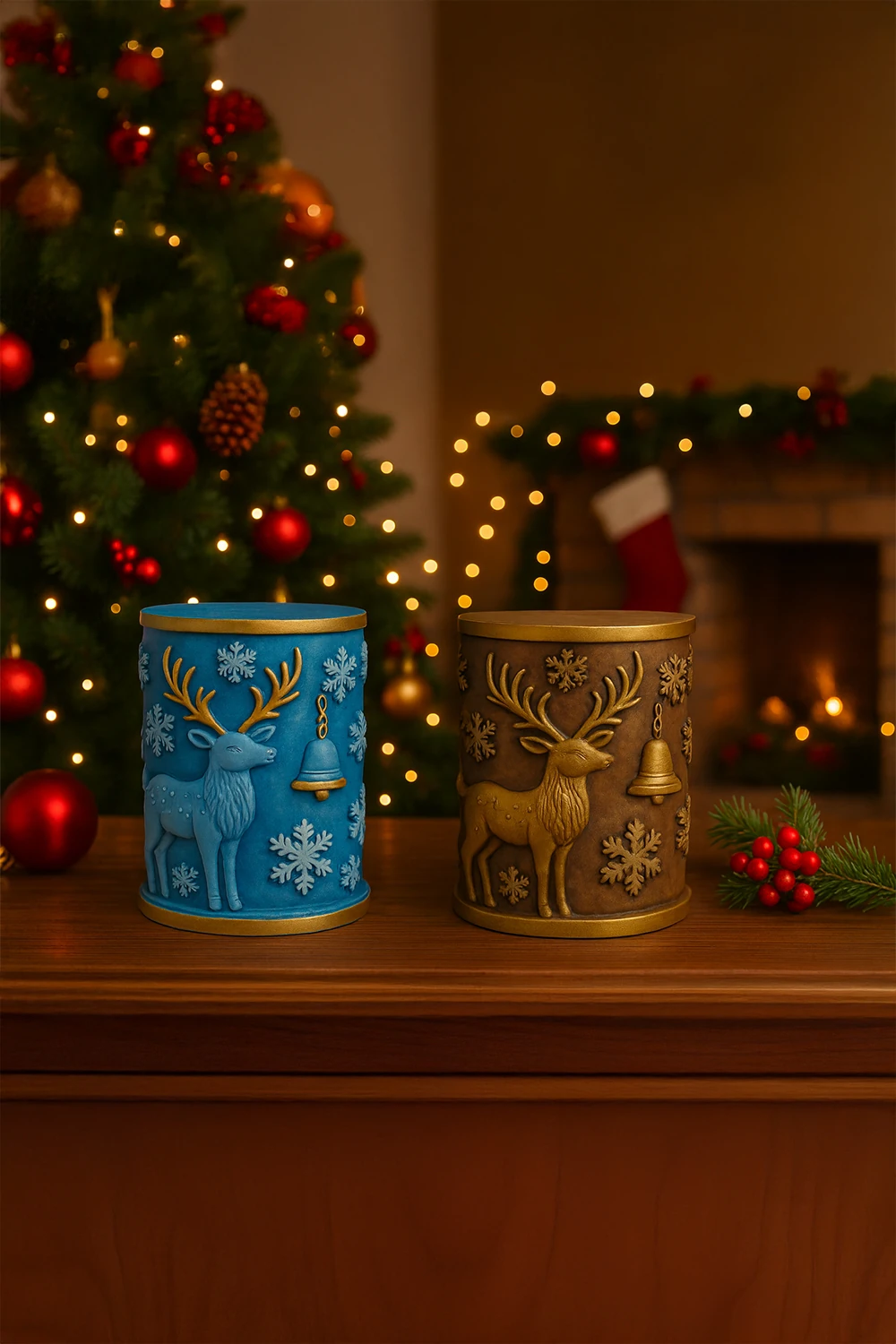 Yılbaşı Geyikli Dekoratif Obje 2’li Set