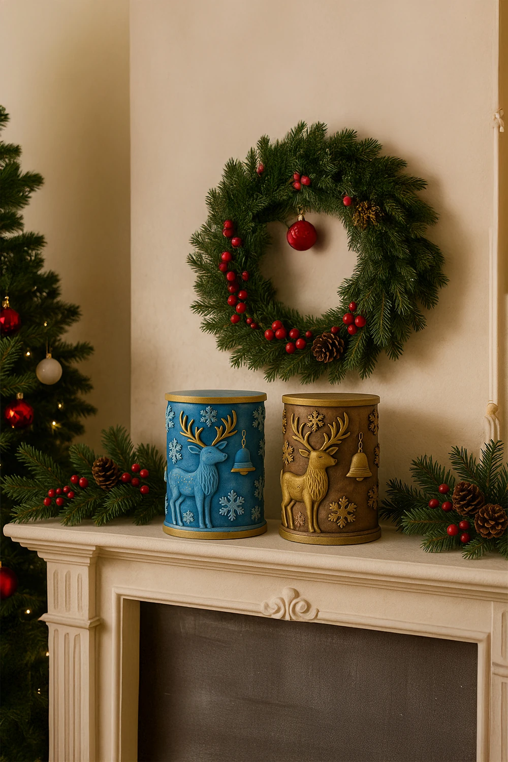 Yılbaşı Geyikli Dekoratif Obje 2’li Set