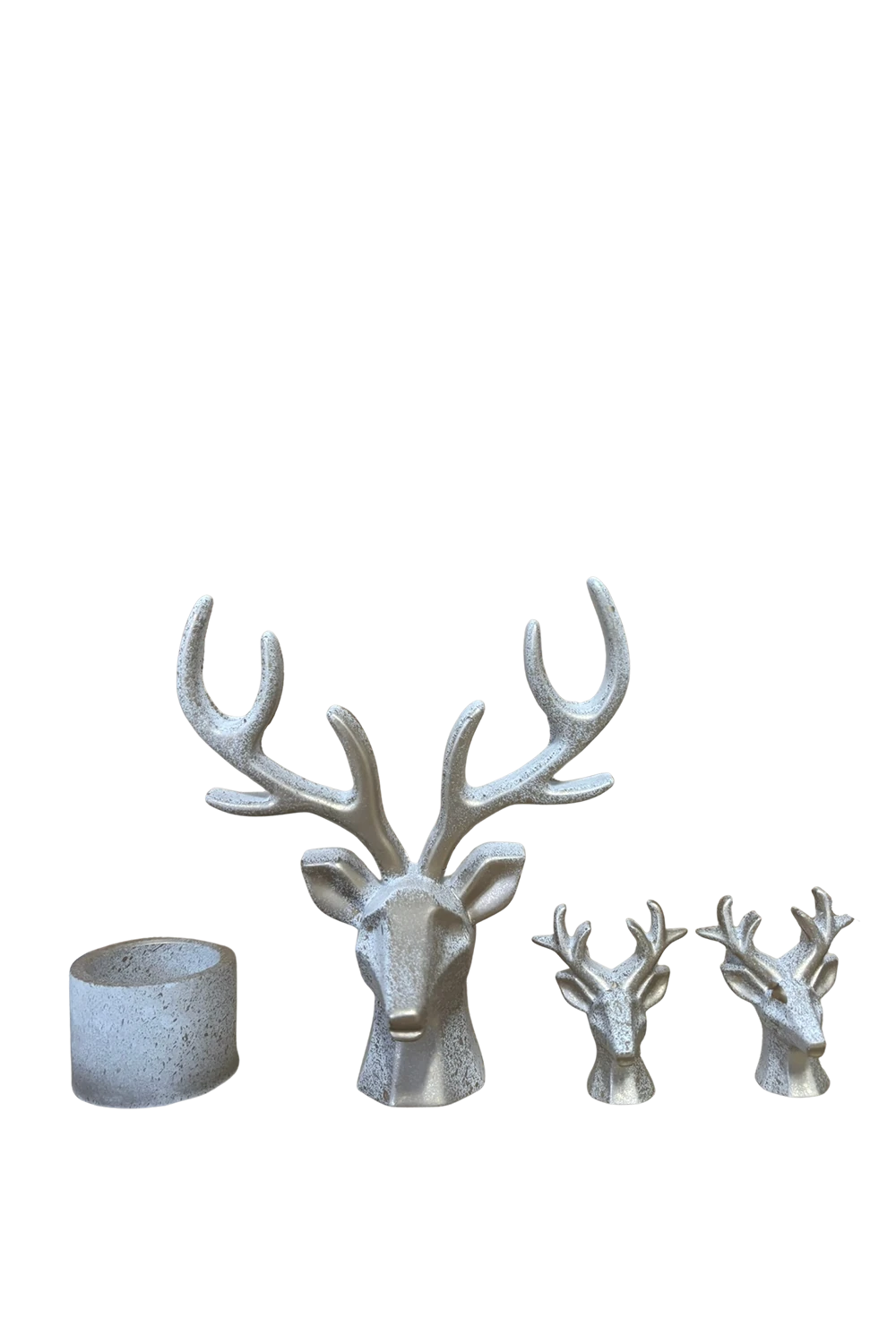 Yılbaşı Gold Geyik Obje Seti (4’lü) – Geyik Figürleri & Tealight Mumluk, El Boyama