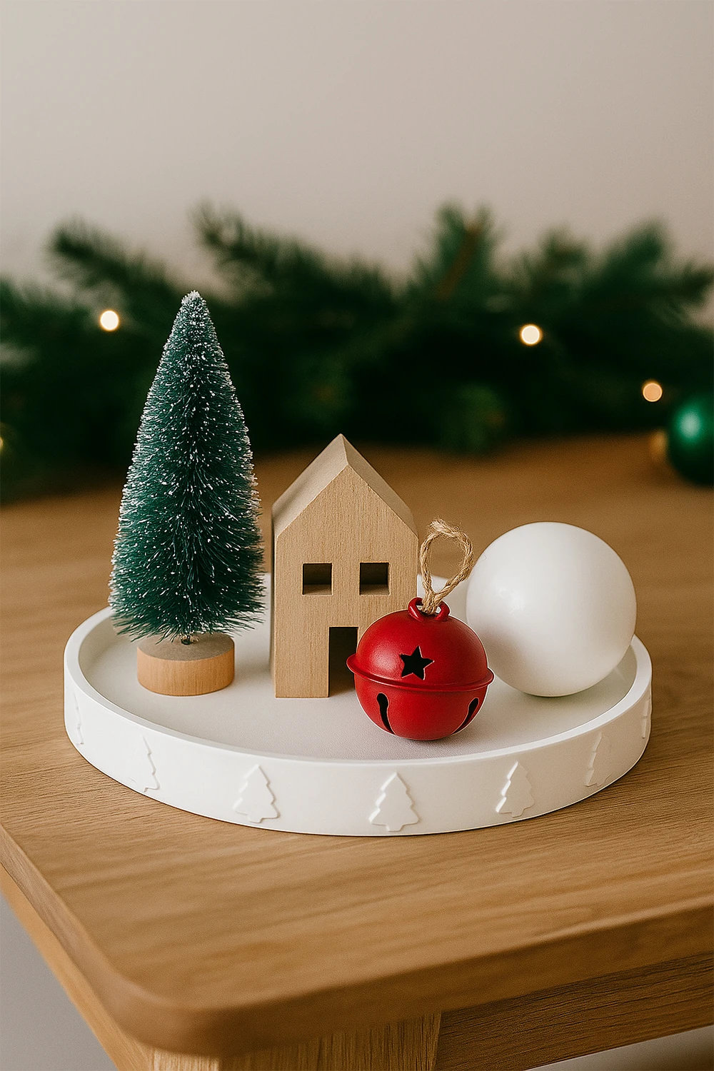 Noel Motifli Dekoratif Sunum Tabağı – Beyaz Yılbaşı Objesi 