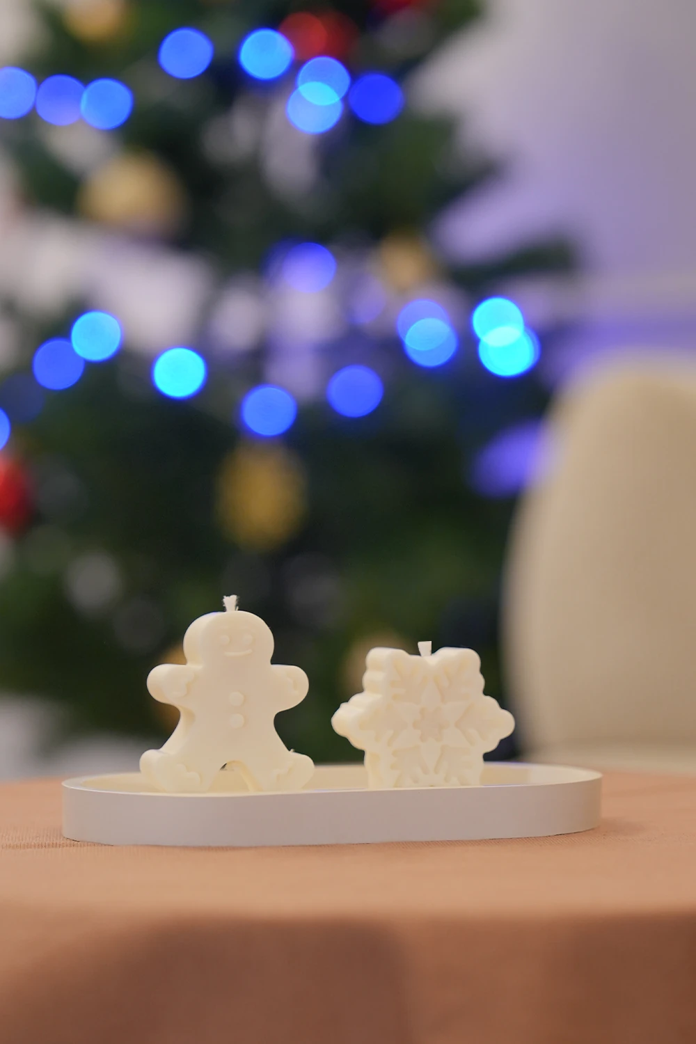 Amber Kokulu Cookie & Kar Tanesi Mum Seti 2'li – Oval Tabaklı