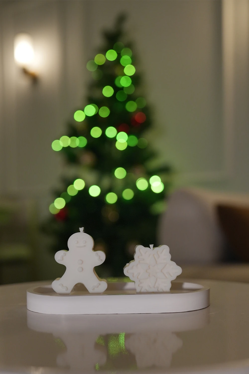 Amber Kokulu Cookie & Kar Tanesi Mum Seti 2'li – Oval Tabaklı