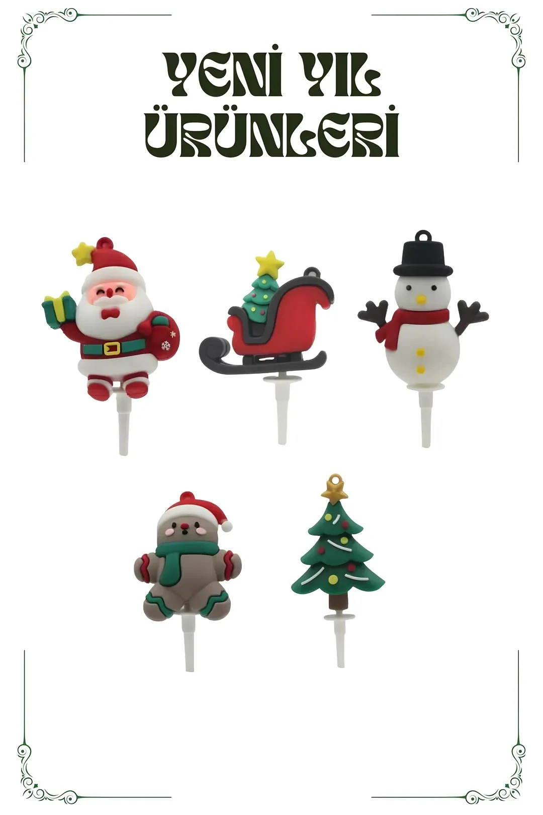 Pasta Üstü Silikon Yılbaşı Süsü 5 Adet