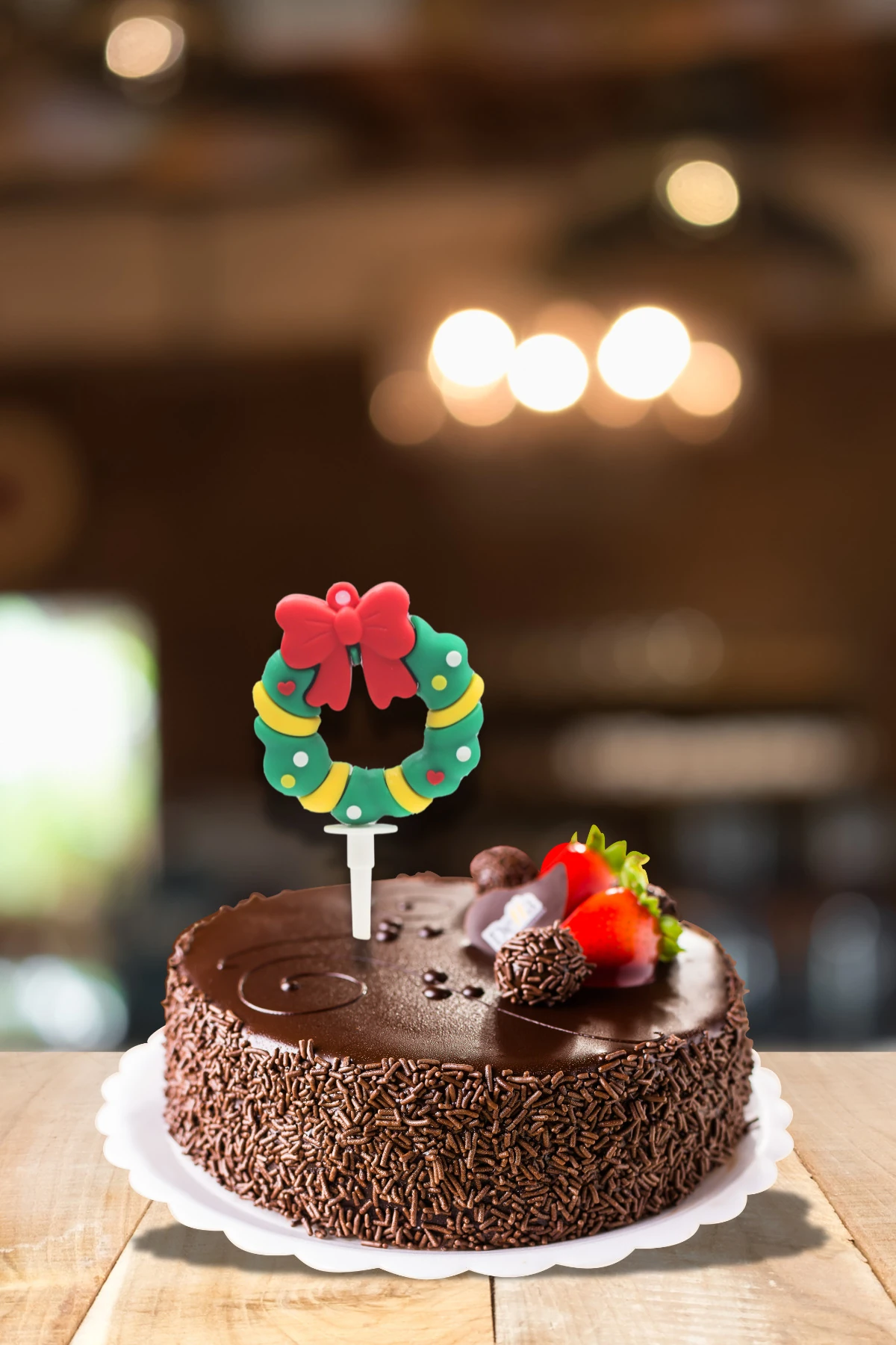 Dekoratif Silikon Pasta Üstü Yılbaşı Süsü 1 Adet Çelenk (Anahtarlık)