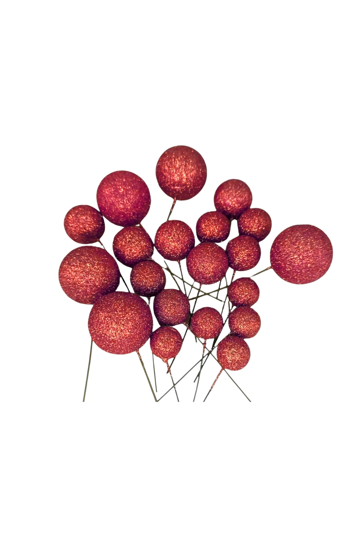 Pasta Üstü Top Süs Simli Kırmızı Renk 20 Adet