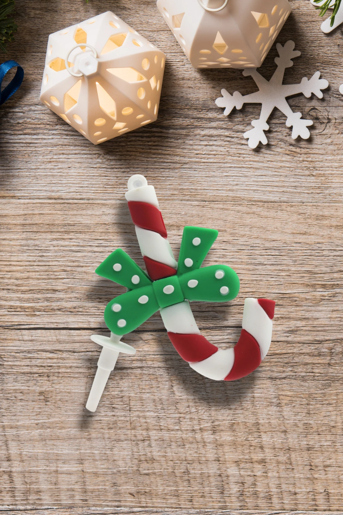 Dekoratif Silikon Pasta Üstü Yılbaşı Süsü 4 Adet Baston(Anahtarlık)