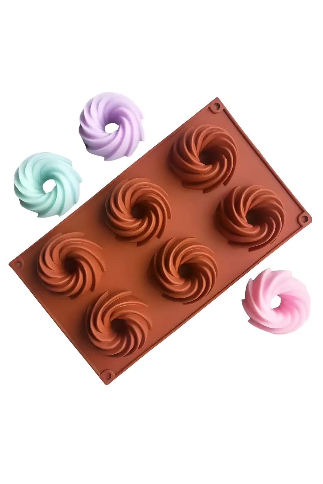 Silikon Adet Pasta Kalıbı Sarmal Gül Desenli