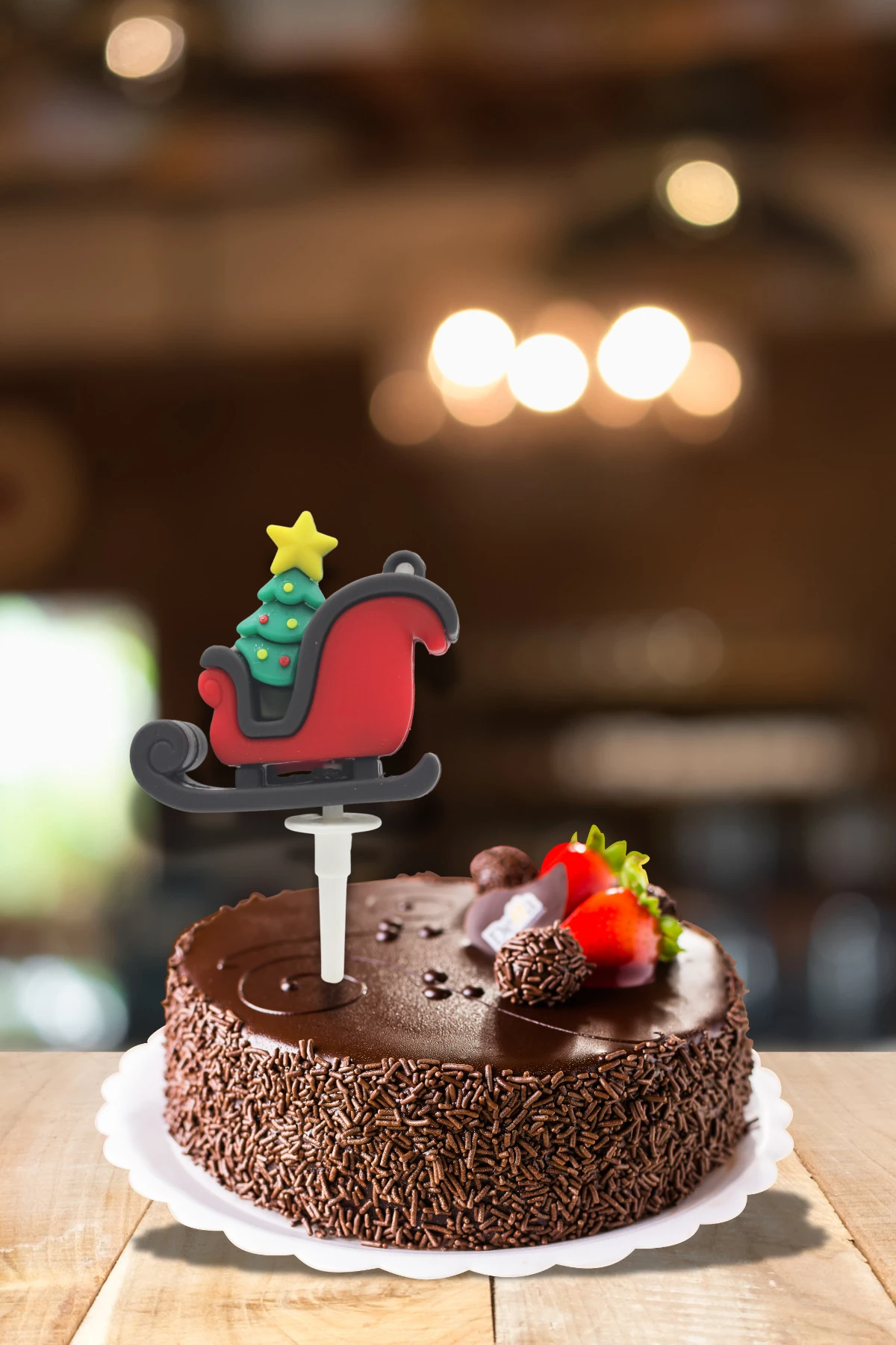 Dekoratif Silikon Pasta Üstü Yılbaşı Süsü 1 Adet Kardan Kızak (Anahtarlık)