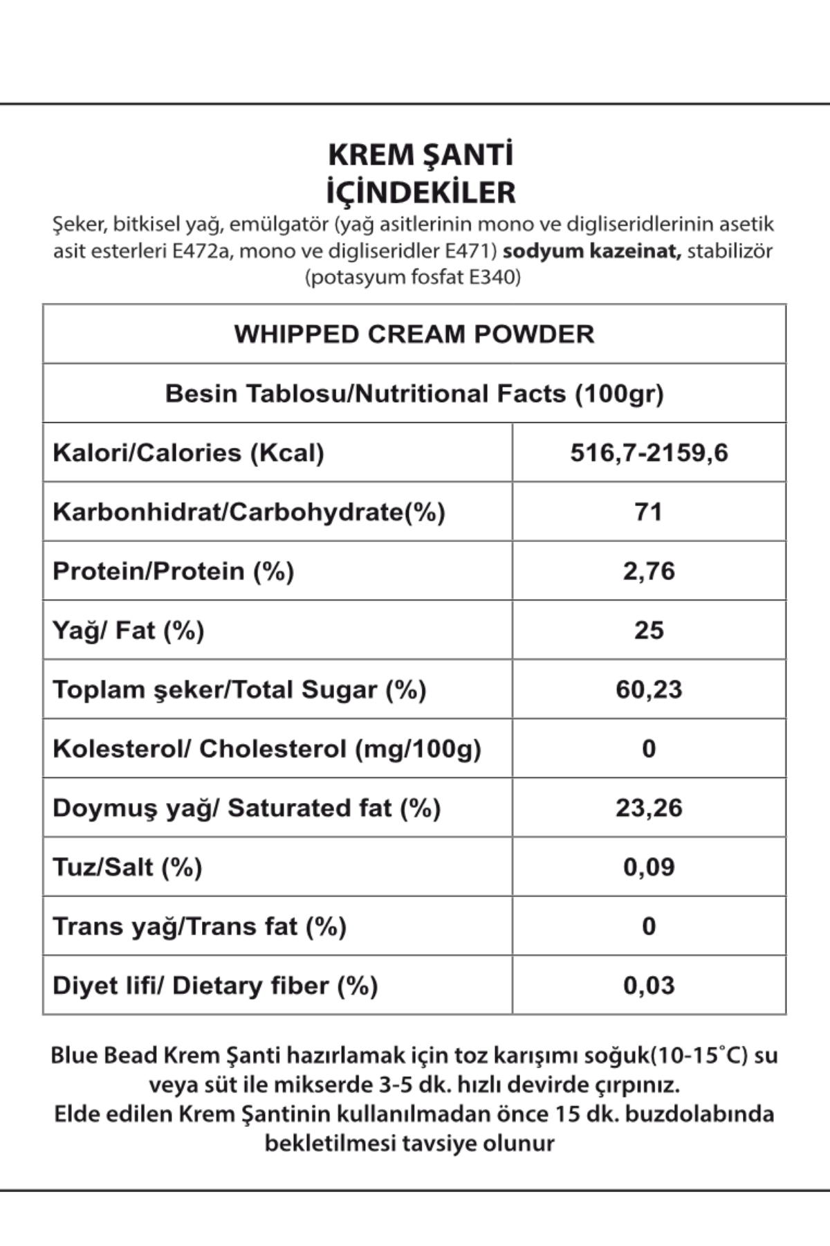 Krem Şanti Tozu 1 KG 